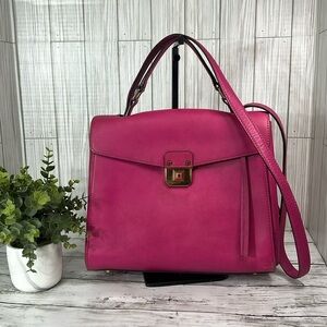 MCM Pink Leather Top Handle Crossbody Satchel Bag Structured Tote